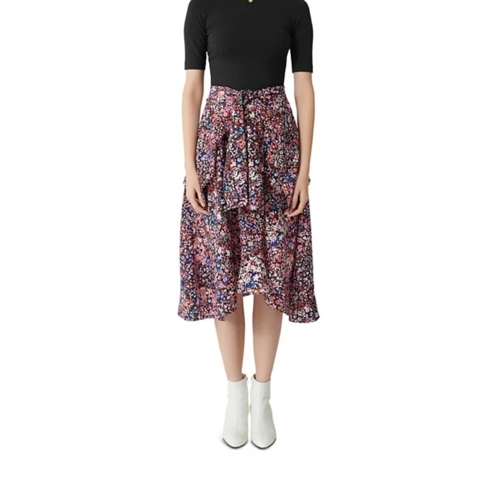Authentic New Maje Red Midi A-Line Skirt High-Low Tie Front